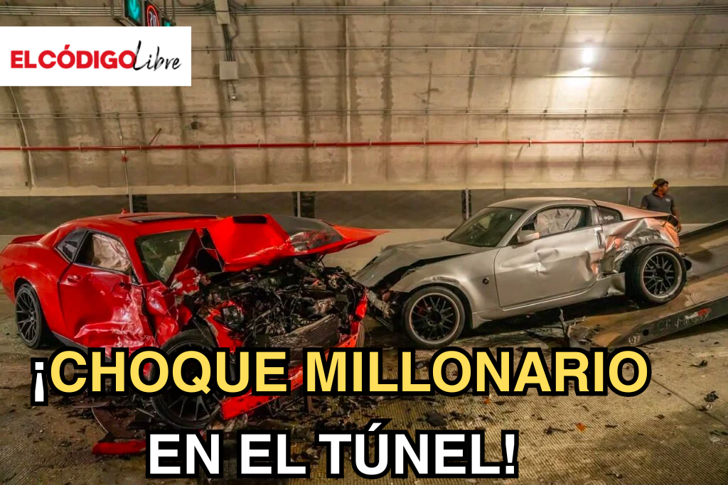 Autos deportivos protagonizan choque m&uacute;ltiple en t&uacute;nel del viaducto elevado de Tijuana